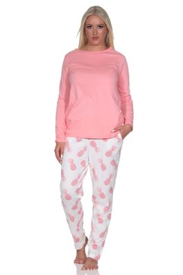 Normann Damen Langarm Pyjama Schlafanzug Homewear mit Ananas als Motiv