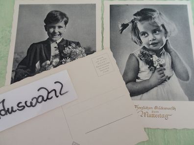 2 sehr alte Postkarten AK Horn Sonderklasse Künstlerkarten s/ w Kinder Muttertag