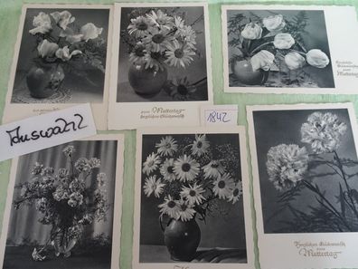 6 sehr alte Postkarten AK Horn Sonderklasse Künstlerkarten Blumen zum Muttertag s/ w
