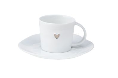 Wolke Sieben Kleine Tasse + Unterteller "silbernes Herz" Räder Design