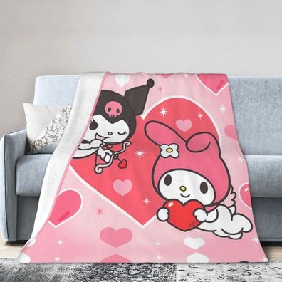 Anime Kuromi Flannel Fleece Blanket My Melody Sofa Quilt Nap Decke Rosa Schwarz