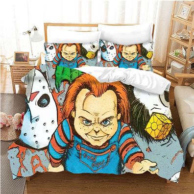 3tlg. Child's Play Chucky 3D Druck Bettbezug Set Kinder Bettwäsche Kissenbezug