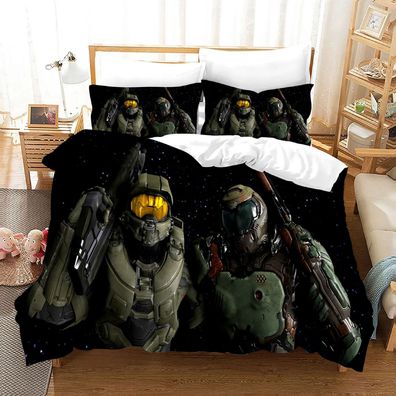3tlg. Halo Master Chief 3D Bettbezug Set Kinder Bettwäsche Kissenbezug #264