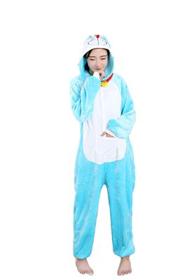 Herren Damen Doraemon Onesie Hooded Pyjama Winter Cosplay Paar Schlafanzug Jumpsuit