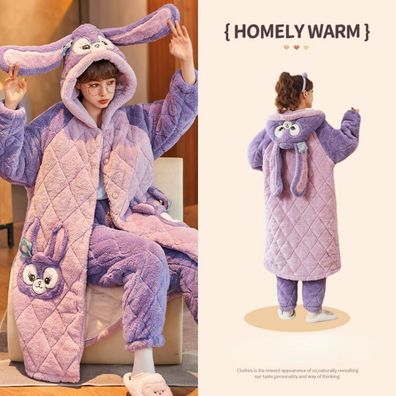 2Pcs Damen StellaLou Hooded Pyjama Set Winter Korallenvlies Cosplay Schlafanzug