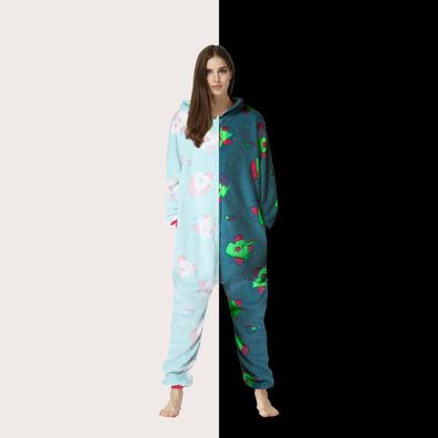 Herren Damen Einhorn Hooded Pyjama Winter Party Cosplay Kostüm Schlafanzug