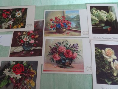 7 alte Postkarten PMB Paul Meyer Bremen 42/801 Geburtstag Blumen teils signiert