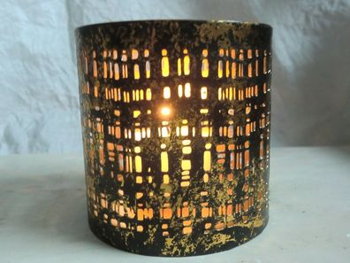 Teelichthalter, Windlicht "Ando" aus Metall, 8cm x 8cm, schwarz-gold gewischt