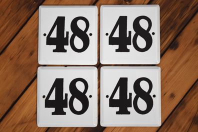 Hausnummer 48 Emailleschild Alt Schwarz Weiß Antik Emaille  11,5 x 11,5cm