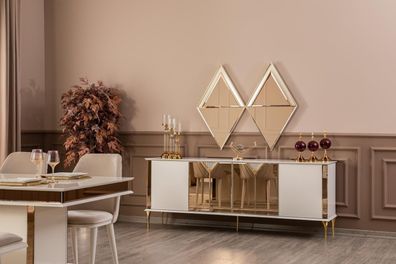 Anrichte mit Spiegel Holz Möbel Luxus Stil Modern 2tlg Garnitur Sideboard