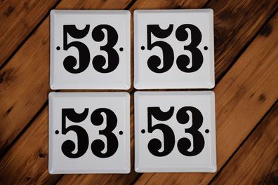 Hausnummer 53 Emailleschild Alt Schwarz Weiß Antik Emaille  11,5 x 11,5cm