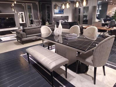 Luxus Bank für Essbereich Fuß Hocker Sitzbank Sitzbänke Gepolstert Grau