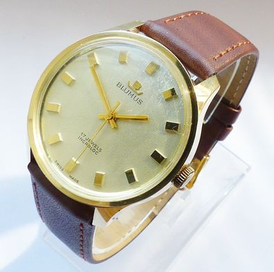Schöne Blumus Swiss Classic 17Jewels 70er Jahre Herren Vintage Armbanduhr Ungetragen