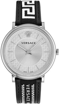 Versace VE5A01021 V-Circle Greca Edition silber schwarz weiss Herren Uhr NEU