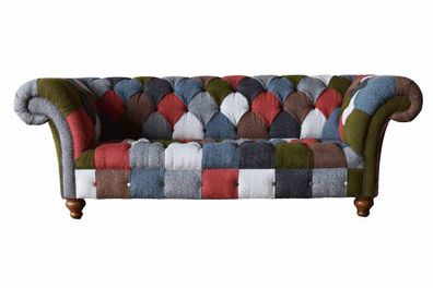 Chesterfield Couch 3 Sitzer Polster Sitz Textil Stoff Mehrfarbig Sofa