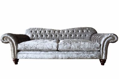 Chesterfield Samt Sofa 3 Sitzer Design Couch Grau Textil Polster Silber