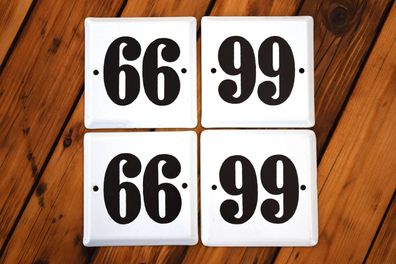 Hausnummer 66 oder 99 Emailleschild Alt Schwarz Weiß Antik Emaille  11,5 x 11,5cm