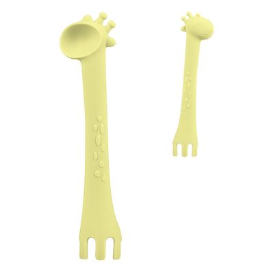 Kikkaboo Kinder Silikonlöffel Giraffe, Gabel, temperaturbeständig, ab 4 Monate