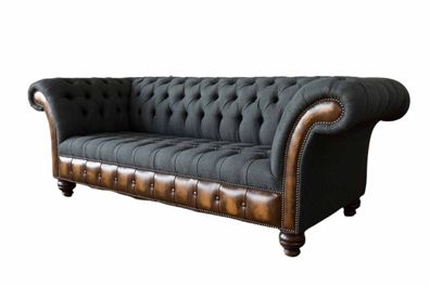 Design Schwarz Sofa 3 Sitzer Chesterfield Stoff Couch Sofa Polster Neu