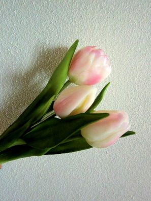 Tulpen im Bündel 4 Stück, Rosa-Creme, künstliche Blume natural touch, Kunstblume