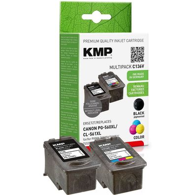 2 KMP C136V schwarz, color Druckerpatronen kompatibel mit Canon PG-560XL / CL-561XL