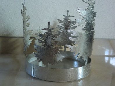 Teelichthalter, BORGE aus Metall, 15cm, silber, Kerzenhalter