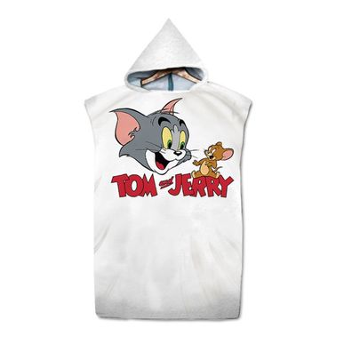 Kinder Pooltücher Tom and Jerry Druck Strand Poncho Katze Mous Umhang Bademode