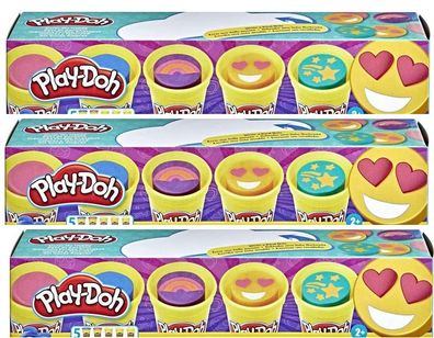 3er-Set Play-Doh Fröhliche Farben Knetpack, 5er-Pack Knete mit 3 Emoji-Dosen