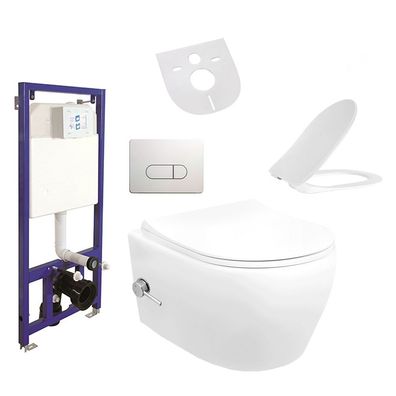 Hänge WC Spülrandlos Integrierte Kalt/ -Warmwasserarmatur Deckel Vorwandelement