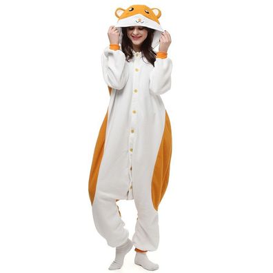Herren Damen Hamtaro Einteilig Hooded Pyjama Winter Hamster Cosplay Schlafanzug