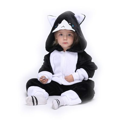 Kinder Black Cat Sheriff Hooded Pyjama Winter Mr Black Cosplay Schlafanzug