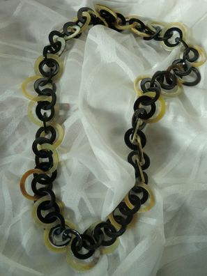 Handgefertigte Halskette FABARA aus Horn, Farbe Dunkelbraun und Hellbraun
