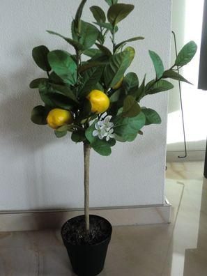 Zitronenhochstammbäumchen mit 5 Früchten und Blüten, 56 cm hoch Kunstblume