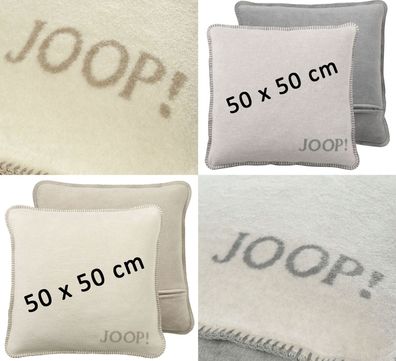 JOOP! Kissenbezug Uni Doubleface Zierstich Pergament-Sand Rauch-Graphit weich