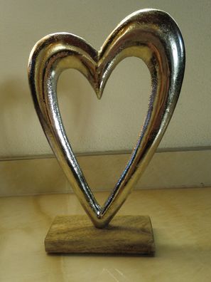 Deko-Element Herz, Aluminium auf Holzsockel, Raumdekoration