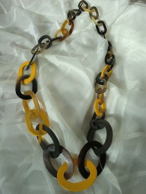 Handgefertigte Halskette CASPE aus Horn, Farbe Dunkelbraun, teilweise lackiert