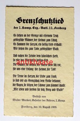Ansichtskarte AK Grenzschutzlied 2. Komp. Ergänzungs Batl. 22 Freiberg Sachsen 1935