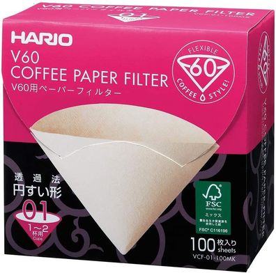 HARIO V60 Papierkaffeefilter Gr.01 100 Stück VCF-01-100W 157206 (EKB)