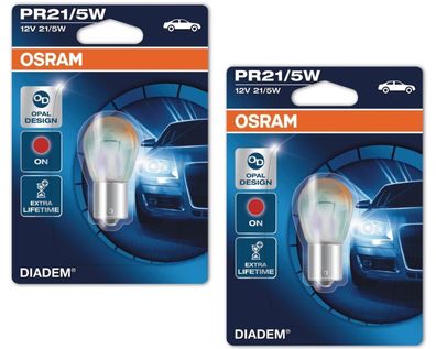 2x Osram PR21 21W / 5W Diadem Opal Design 12V Bremsleuchte Rot Lampe Rückleuchte