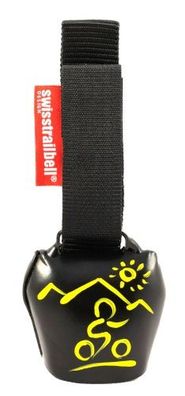 swisstrailbell® Deep Black mit gelbem MTB, Trailbell, Bear Bell, Fahrradklingel