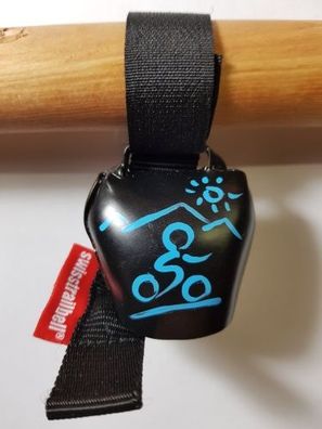swisstrailbell® Deep Black mit blauem Mountainbiker, Trailbell, Bear Bell