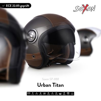 SOXON SP-888 URBAN TITAN Jet-Helm Motorrad-Helm Vespa Scooter Sonnen-Visier ECE XS-XL