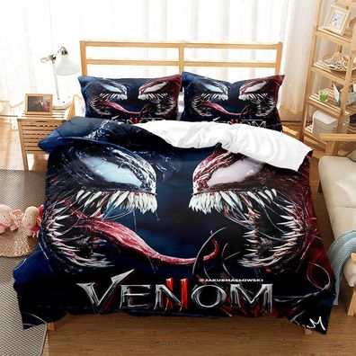 3tlg. Venom Spiderman 3D Druck Bettbezug Set Kinder Bettwäsche Kissenbezug Geschenk