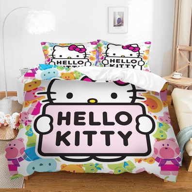 3tlg. Hello Kitty Bär Cartoon Bettbezug Set Kinder Bettwäsche Kissenbezug Bettwaren