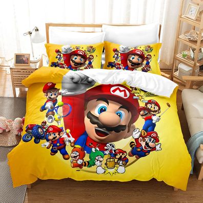 3tlg. Super Mario Luigi 3D Druck Bettbezug Set Cartoon Kinder Bettwäsche Kissenbezug