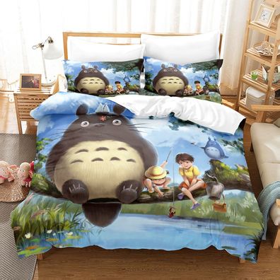 3tlg. Anime Totoro 3D Bettbezug Set Satsuki Kusakabe Kinder Bettwäsche Kissenbezug