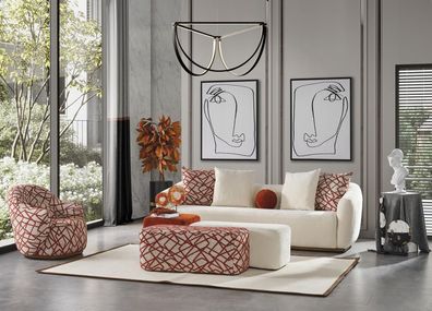 Sofagarnitur 4 + 1 Sitzer 3x Hockere 5tlg Design Wohnzimmer Komplett Set