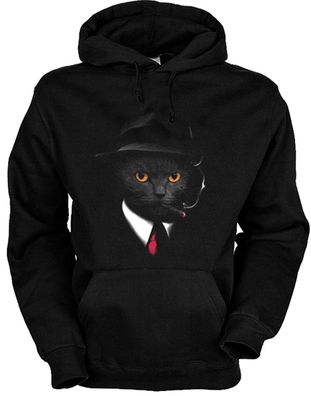 Herren Sweat-Shirt mit Kapuze Agent Katze Hoodie Sweater Männer Kapuzensweater