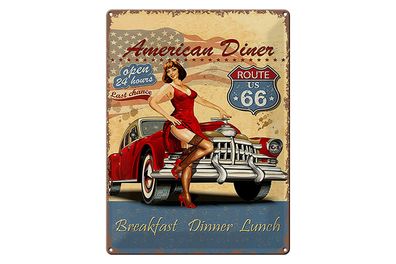 Blechschild Retro 30x40 cm Pinup American Diner Breakfast Deko Schild tin sign