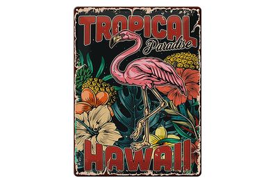 Blechschild Retro 30x40 cm Hawaii Tropical Paradise Alkohol Deko Schild tin sign